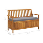 Outdoor Storage Bench, Brown Solid Acacia Wood, Gray Fabric, 47 Inch