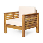 Siyal Outdoor Club Accent Chair Set of 2, Soft Beige, Brown Acacia Wood