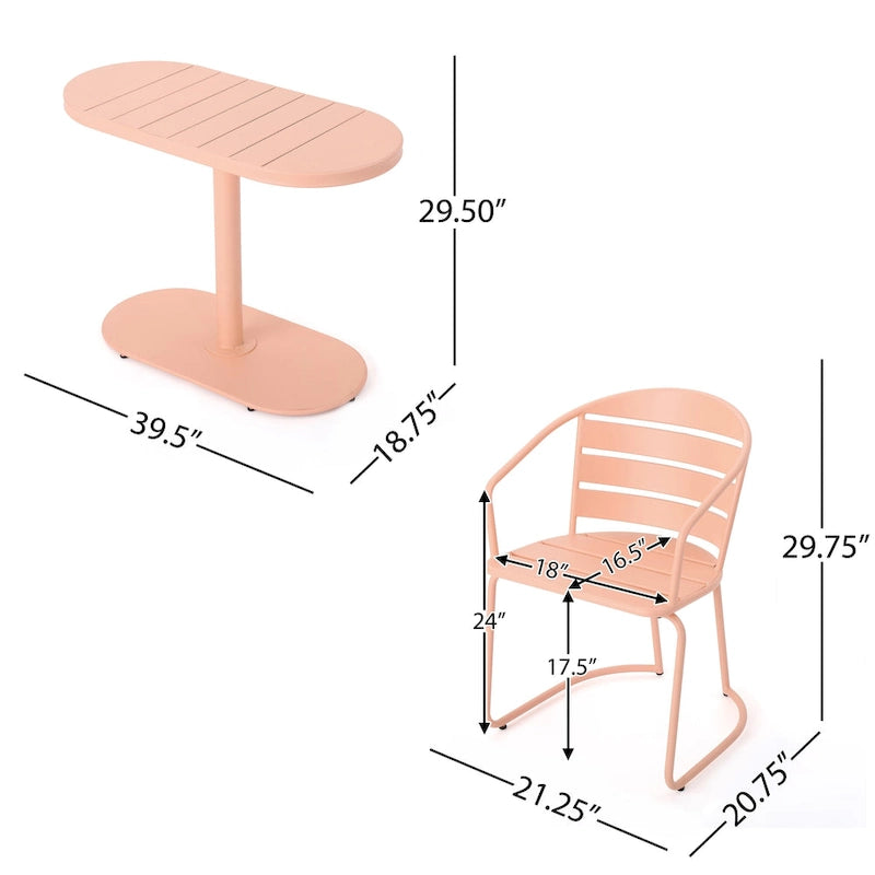 Monalisa 3 Piece Outdoor Bistro Set with 1 Oval Table, 2 Chairs, Pink