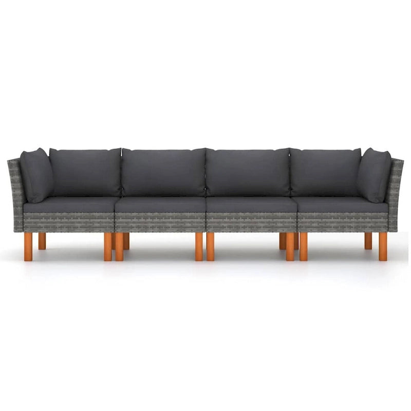 Reem 4pc Modular Sofa Set, Dark Gray Woven Poly Rattan and Cushions