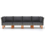 Reem 4pc Modular Sofa Set, Dark Gray Woven Poly Rattan and Cushions