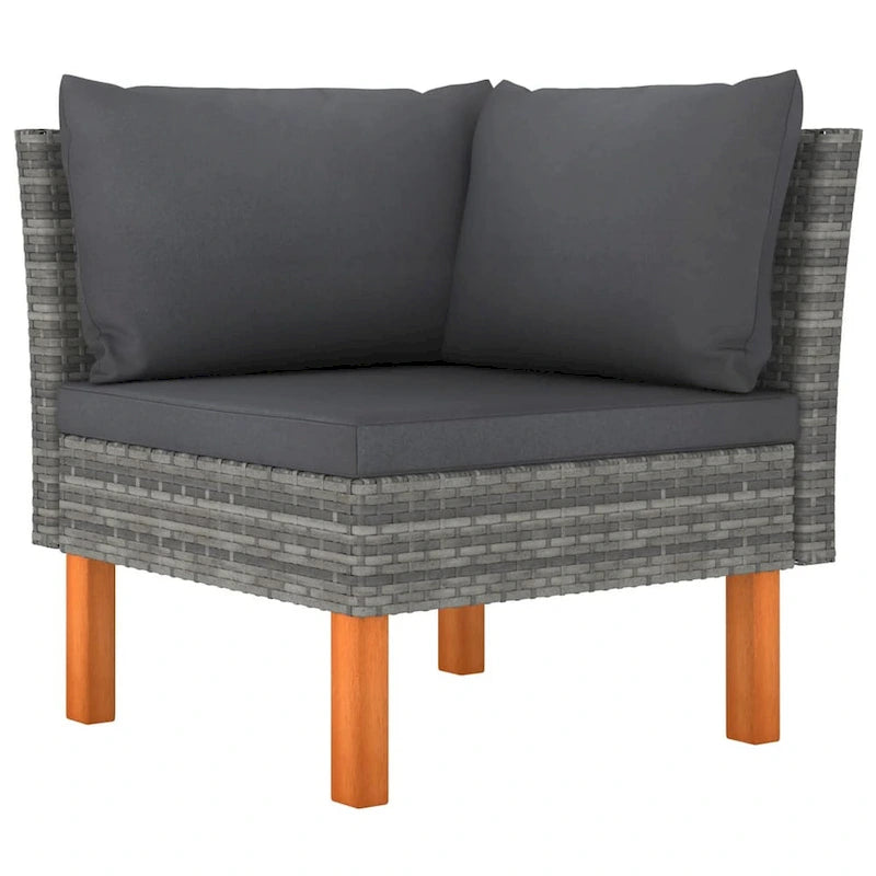Reem 4pc Modular Sofa Set, Dark Gray Woven Poly Rattan and Cushions