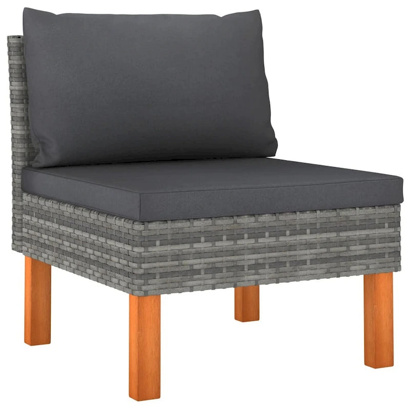 Reem 4pc Modular Sofa Set, Dark Gray Woven Poly Rattan and Cushions