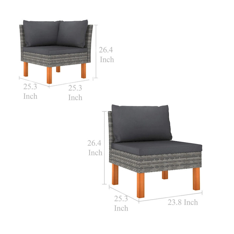 Reem 4pc Modular Sofa Set, Dark Gray Woven Poly Rattan and Cushions