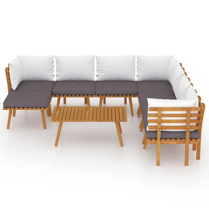 Roma 9pc Outdoor Modular Corner L Sofa w Coffee Table, Footrest, Wood