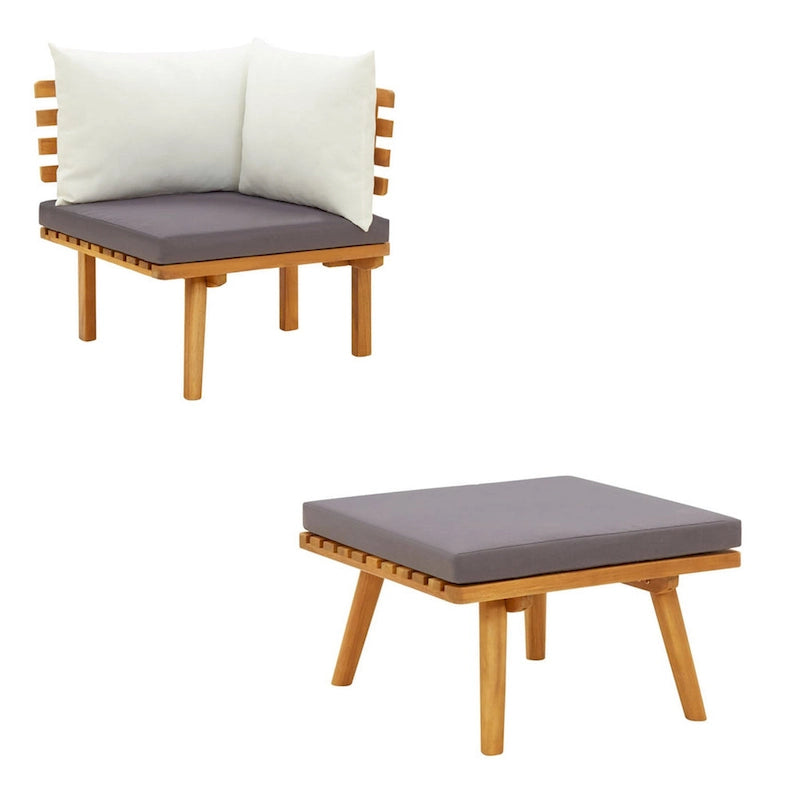 Roma 9pc Outdoor Modular Corner L Sofa w Coffee Table, Footrest, Wood