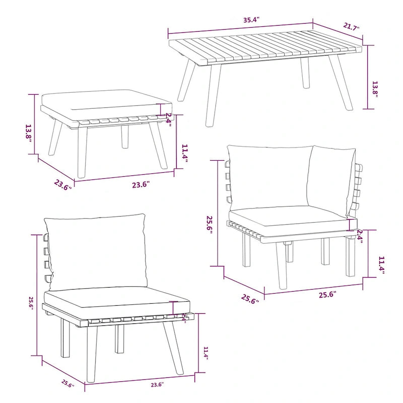 Roma 9pc Outdoor Modular Corner L Sofa w Coffee Table, Footrest, Wood