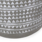 Outdoor End Table, 16 Inch Round Gray Faux Concrete w White Pattern
