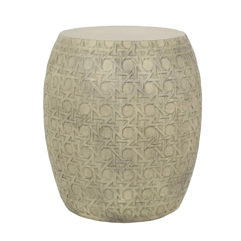 Outdoor End Table, Antique Yellow Faux Concrete, Round 18 Inch