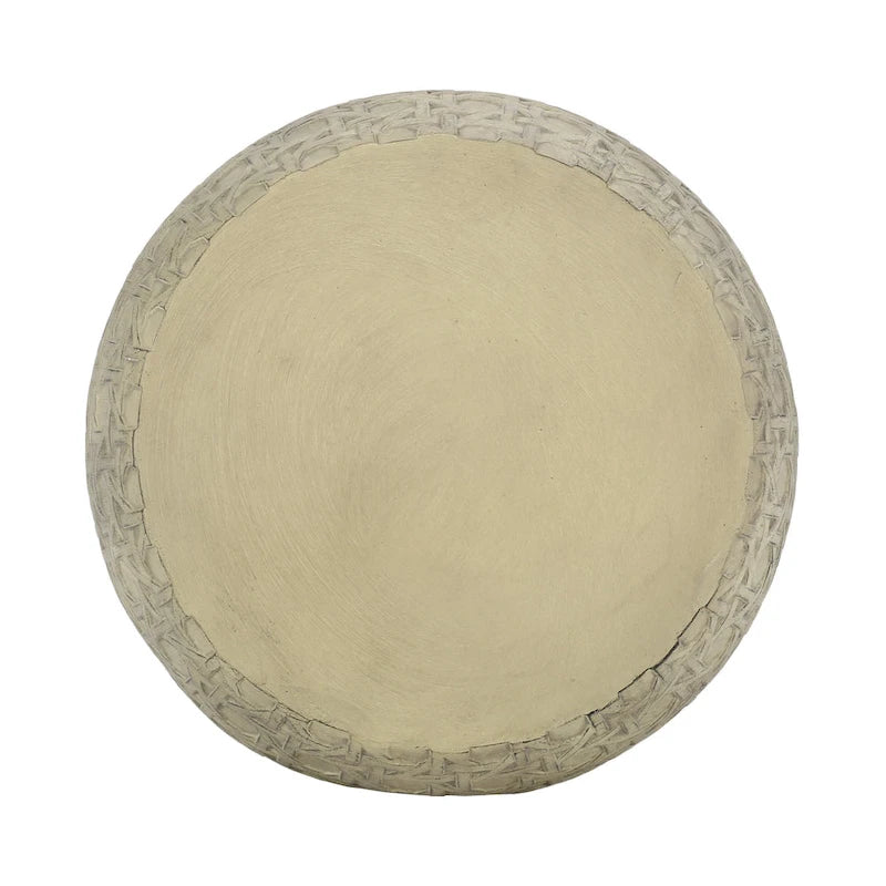 Outdoor End Table, Antique Yellow Faux Concrete, Round 18 Inch
