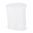 Outdoor End Table, Tree Stump Design, White Concrete Frame, 16 Inch