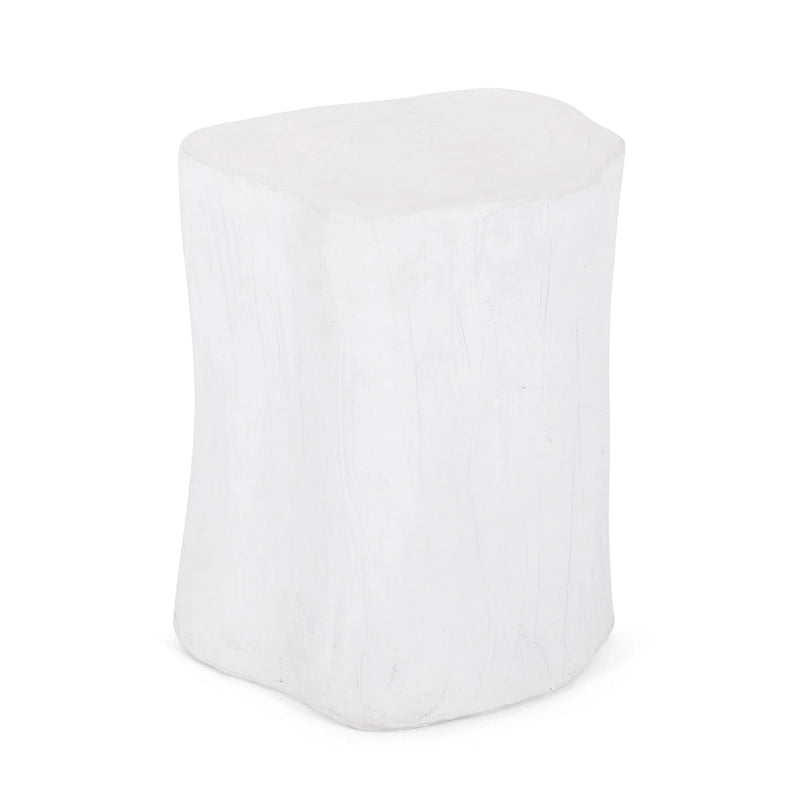 Outdoor End Table, Tree Stump Design, White Concrete Frame, 16 Inch