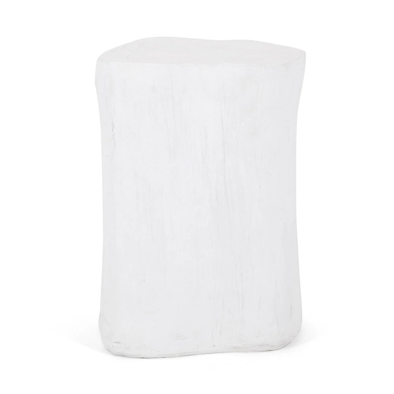 Outdoor End Table, Tree Stump Design, White Concrete Frame, 16 Inch