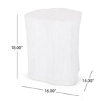 Outdoor End Table, Tree Stump Design, White Concrete Frame, 16 Inch