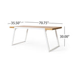 Outdoor Dining Table, Splayed White Sled Base, 71 Inch Acacia Wood