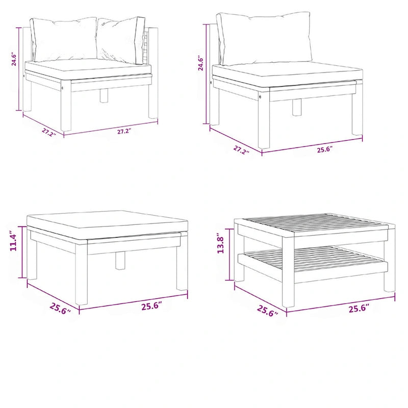 10pc Outdoor Modular Sofa Set, Coffee Table, Solid Acacia Wood, Cream