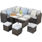 7 Pcs Patio Furniture Set, Outdoor Sectional Sofa Set, All Weather Rattan Conversation Set with High Dining Table and Ottoman
