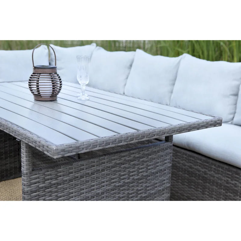 7 Pcs Patio Furniture Set, Outdoor Sectional Sofa Set, All Weather Rattan Conversation Set with High Dining Table and Ottoman