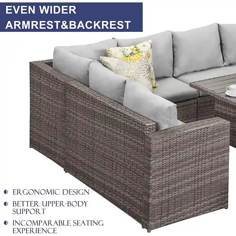 7 Pcs Patio Furniture Set, Outdoor Sectional Sofa Set, All Weather Rattan Conversation Set with High Dining Table and Ottoman