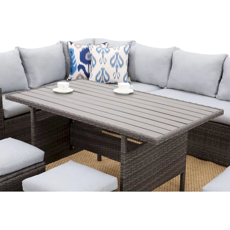 7 Pcs Patio Furniture Set, Outdoor Sectional Sofa Set, All Weather Rattan Conversation Set with High Dining Table and Ottoman