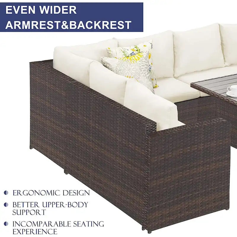7 Pcs Patio Furniture Set, Outdoor Sectional Sofa Set, All Weather Rattan Conversation Set with High Dining Table and Ottoman