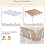 8 Pcs Wood Outdoor Furniture Set, Patio L-Shaped Sectional Sofa Set with Tempered Glass Coffee Table and Wooden Coffee Table