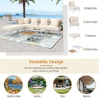 8 Pcs Wood Outdoor Furniture Set, Patio L-Shaped Sectional Sofa Set with Tempered Glass Coffee Table and Wooden Coffee Table