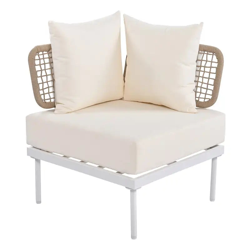 8 Pcs Wood Outdoor Furniture Set, Patio L-Shaped Sectional Sofa Set with Tempered Glass Coffee Table and Wooden Coffee Table