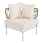 8 Pcs Wood Outdoor Furniture Set, Patio L-Shaped Sectional Sofa Set with Tempered Glass Coffee Table and Wooden Coffee Table