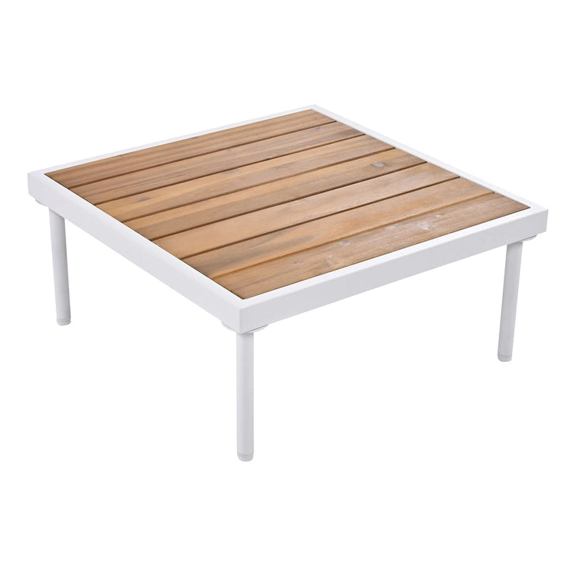 8 Pcs Wood Outdoor Furniture Set, Patio L-Shaped Sectional Sofa Set with Tempered Glass Coffee Table and Wooden Coffee Table