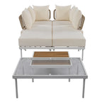 8 Pcs Wood Outdoor Furniture Set, Patio L-Shaped Sectional Sofa Set with Tempered Glass Coffee Table and Wooden Coffee Table