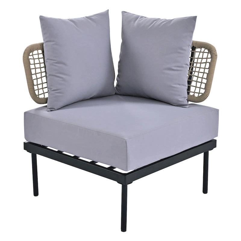 8 Pcs Wood Outdoor Furniture Set, Patio L-Shaped Sectional Sofa Set with Tempered Glass Coffee Table and Wooden Coffee Table