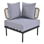 8 Pcs Wood Outdoor Furniture Set, Patio L-Shaped Sectional Sofa Set with Tempered Glass Coffee Table and Wooden Coffee Table