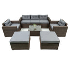 6 Piece Patio Rattan Outdoor Furniture Set, Patio Sofa Conversation Set with Coffee Table, Chairs and Ottomans