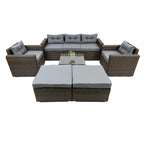 6 Piece Patio Rattan Outdoor Furniture Set, Patio Sofa Conversation Set with Coffee Table, Chairs and Ottomans