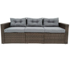 6 Piece Patio Rattan Outdoor Furniture Set, Patio Sofa Conversation Set with Coffee Table, Chairs and Ottomans
