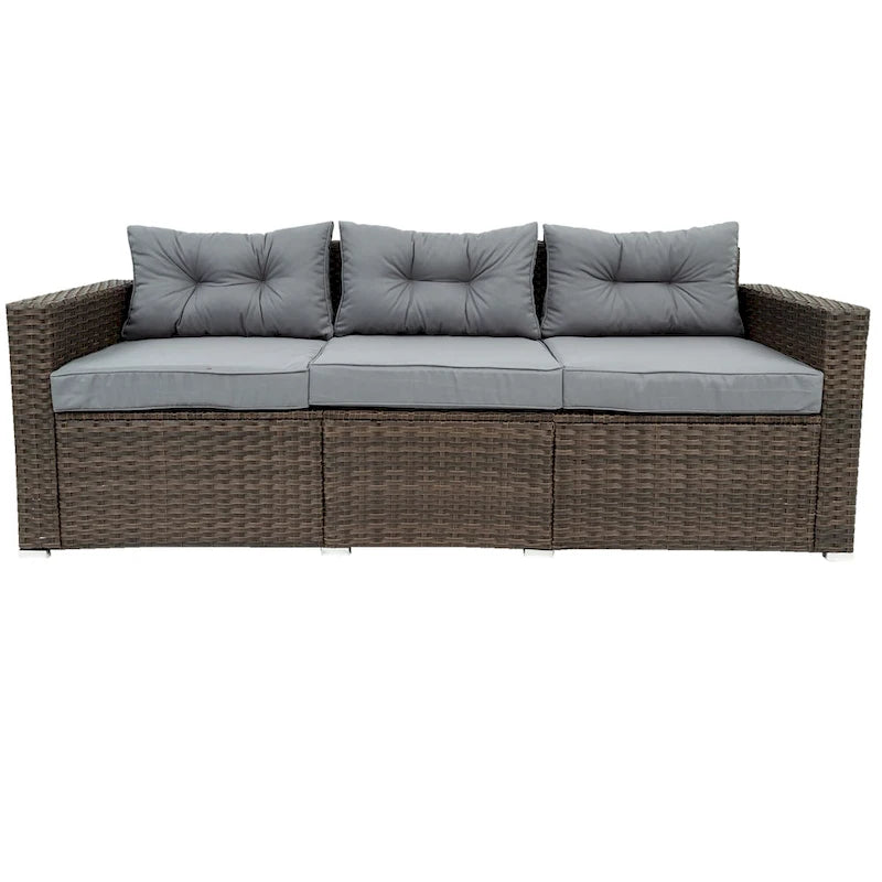 6 Piece Patio Rattan Outdoor Furniture Set, Patio Sofa Conversation Set with Coffee Table, Chairs and Ottomans
