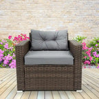 6 Piece Patio Rattan Outdoor Furniture Set, Patio Sofa Conversation Set with Coffee Table, Chairs and Ottomans