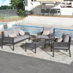 4-Piece Patio Furniture Set, Outdoor Garden Conversation Set with Tempered Glass Table, Deep Seating and Thick Cushion
