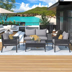 4-Piece Patio Furniture Set, Outdoor Garden Conversation Set with Tempered Glass Table, Deep Seating and Thick Cushion