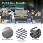 4-Piece Patio Furniture Set, Outdoor Garden Conversation Set with Tempered Glass Table, Deep Seating and Thick Cushion