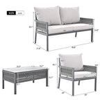 4-Piece Patio Furniture Set, Outdoor Garden Conversation Set with Tempered Glass Table, Deep Seating and Thick Cushion