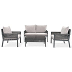 4-Piece Patio Furniture Set, Outdoor Garden Conversation Set with Tempered Glass Table, Deep Seating and Thick Cushion