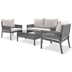 4-Piece Patio Furniture Set, Outdoor Garden Conversation Set with Tempered Glass Table, Deep Seating and Thick Cushion