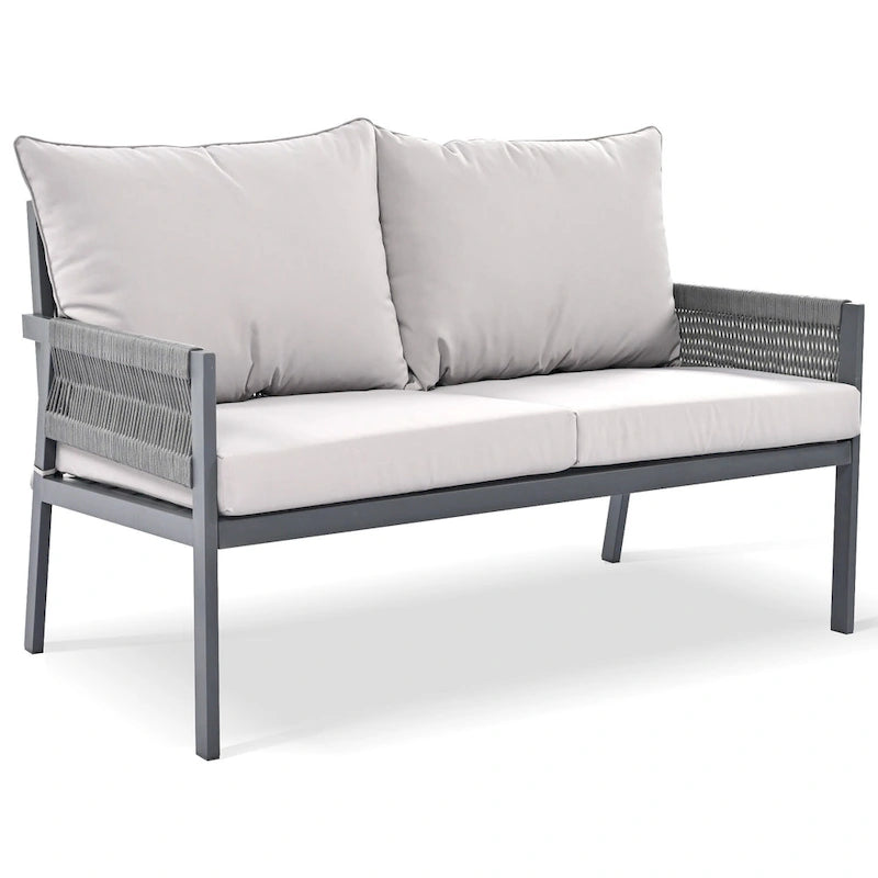 4-Piece Patio Furniture Set, Outdoor Garden Conversation Set with Tempered Glass Table, Deep Seating and Thick Cushion