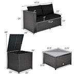 Gymax Set of 4 Patio Rattan Furniture Set Cushioned Loveseat Storage