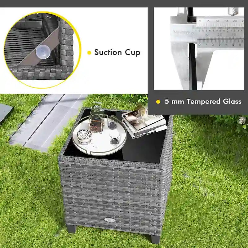 Gymax Set of 3 Rattan Furniture Bistro Set Cushioned Sofas Side Table