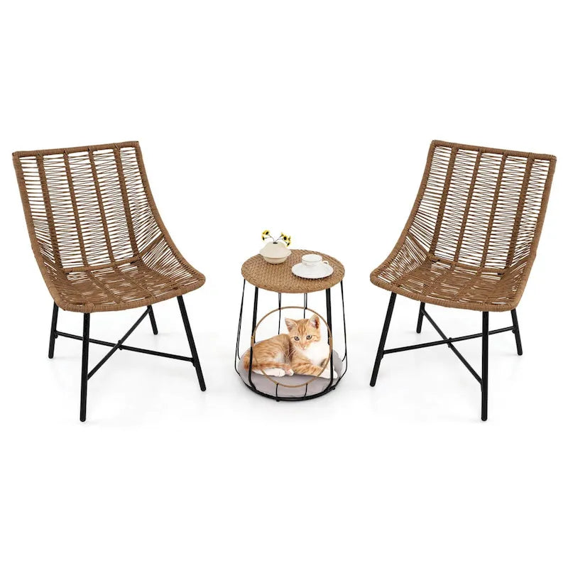 Costway 3 PCS Outdoor Furniture Set with Pet House & Heavy Duty Metal - See Details