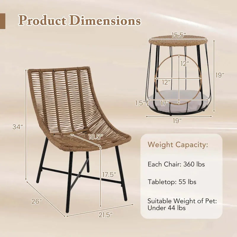Costway 3 PCS Outdoor Furniture Set with Pet House & Heavy Duty Metal - See Details