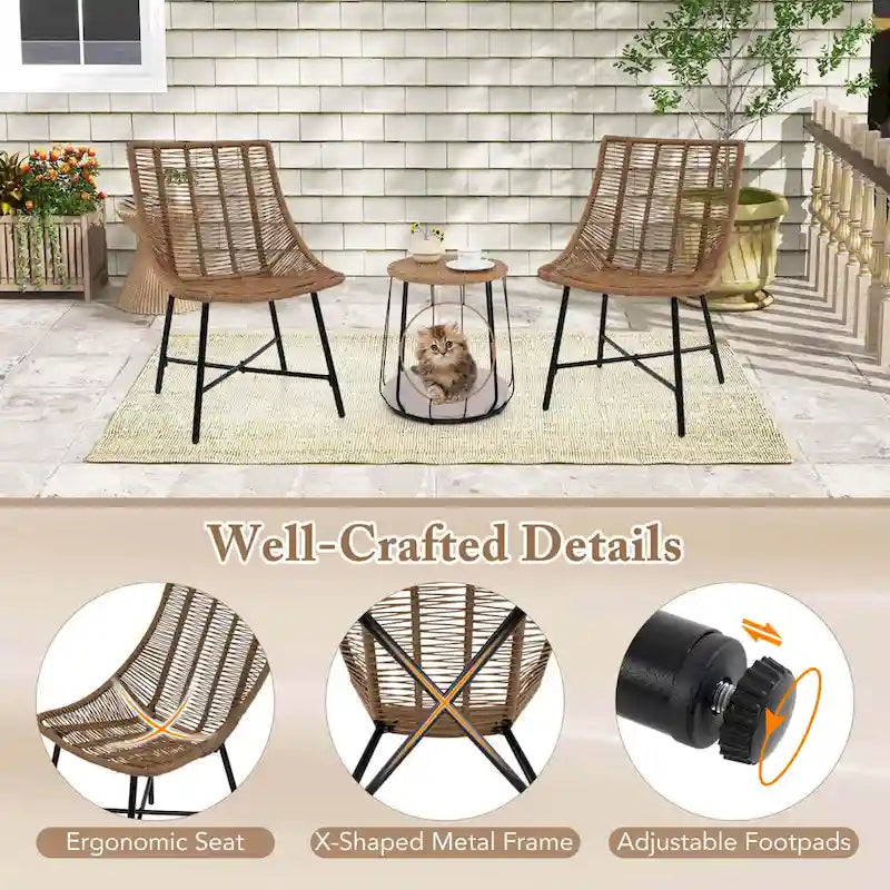 Costway 3 PCS Outdoor Furniture Set with Pet House & Heavy Duty Metal - See Details